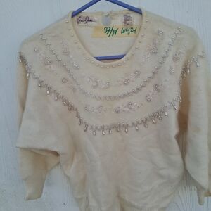 Chic Cream Sweater with Embellishments